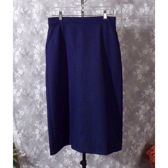 Vintage 70s Skirt 1970s Navy Blue Polyester Casual Office Pockets! Size Medium - Picture 1 of 5